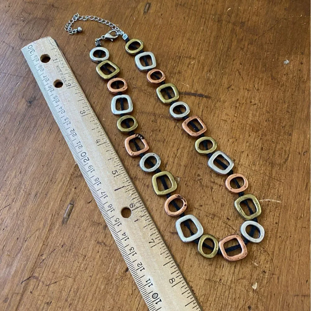 Vintage 90s Mixed Metal Square Geometric Necklace - Picture 2 of 4